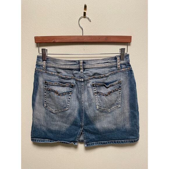 No Boundaries Juniors Mini Skirt Size 7 Denim Low Rise Rhinestone Rave Club Y2K - Picture 2 of 6